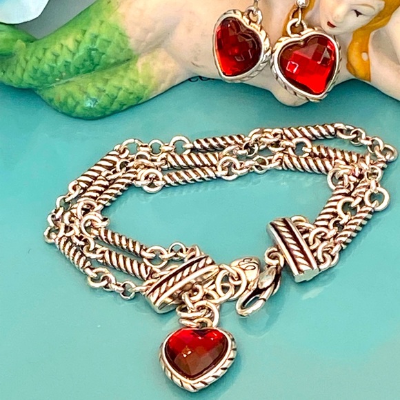 ⭐️SOLD⭐️Brighton NEWPORT Red Heart Swarovski Necklace Bracelet Earrings Silver - Picture 8 of 16